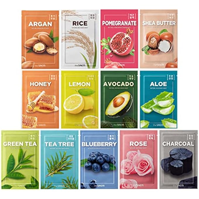 the SAEM [] NATURAL FACIAL MASK SHEET 21ML COMBO SET (13 PACK) - KOREAN DAILY SKIN CARE VARIETY PACK, MOISTURIZING, BRIGHTENING, SOOTHING, FIRMING CARE - Image 1